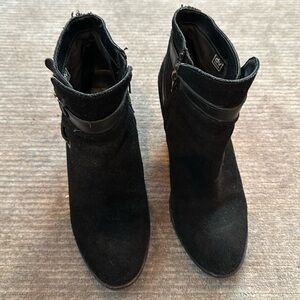 Women black suede ankle boots, side zipper